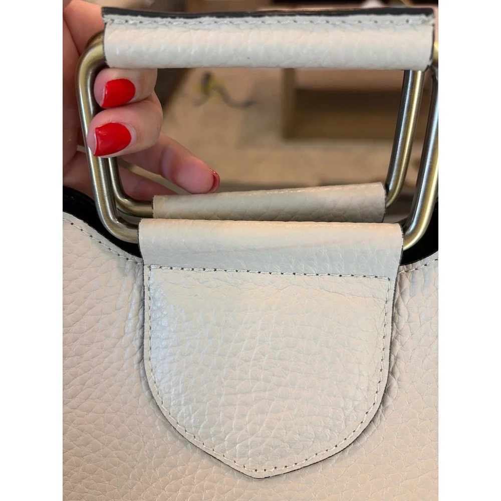 Isadora Italian Cream Pebbled Leather Handbag Metal Top Handle Tote Bag